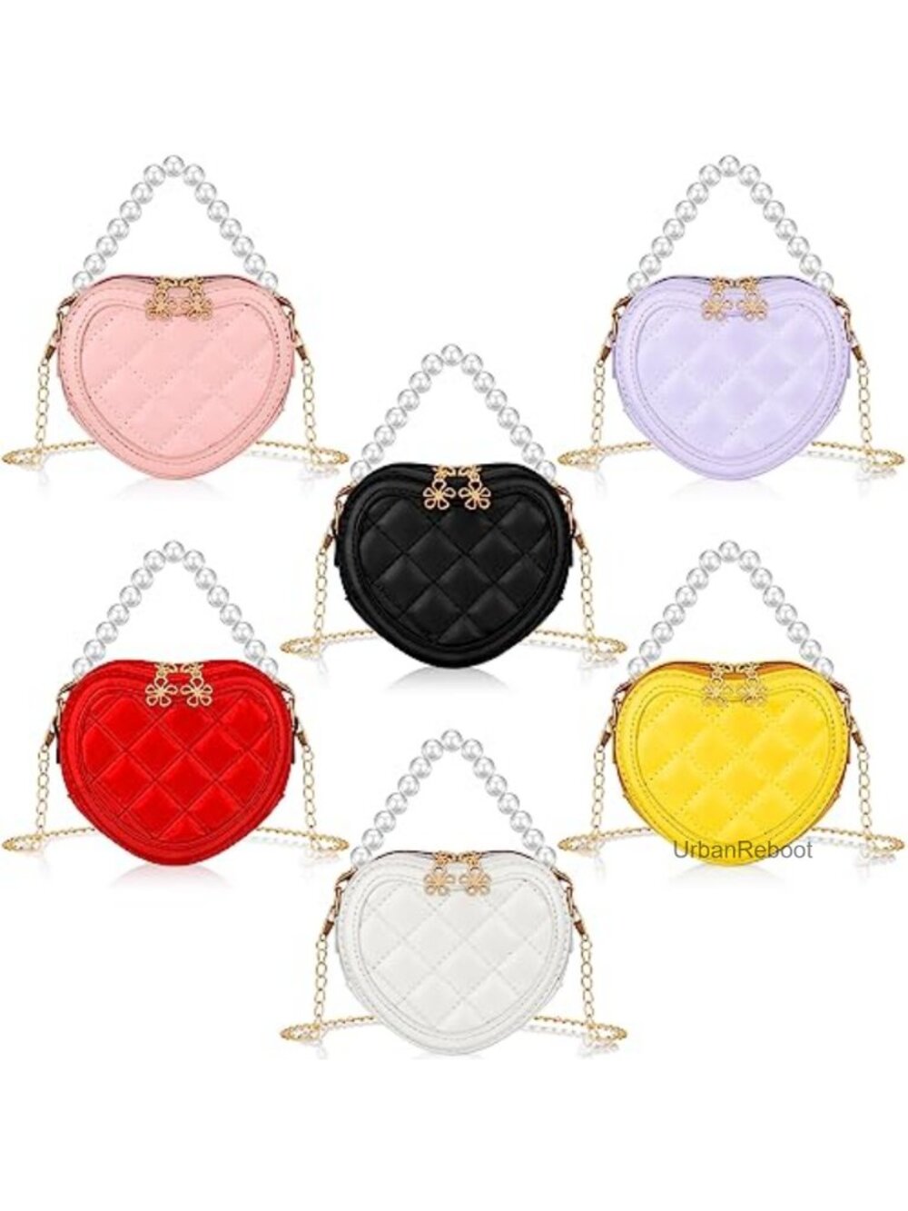 Girls Crossbody Bag PU Heart Purse Pearl Handle Detachable Chain Mini Bag